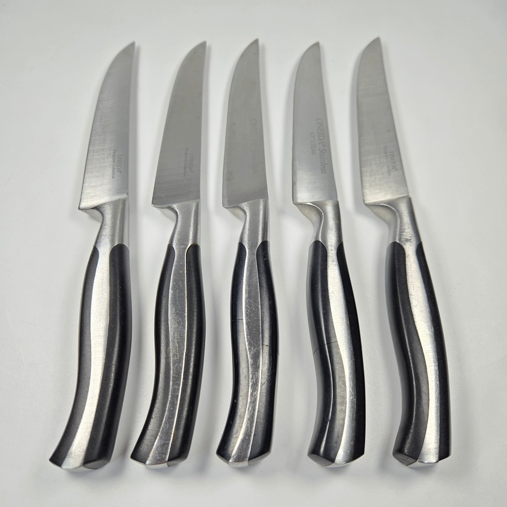 Oneida‎ Stainless Vanguard Collection Steak Knives Set of 5 Black Silver Handle
